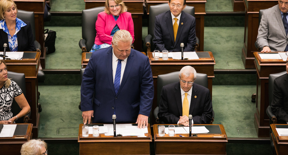 Ontario Premier Doug Ford stands in the Ontario legislature. Photo: Premier of Ontario Photography/Flickr