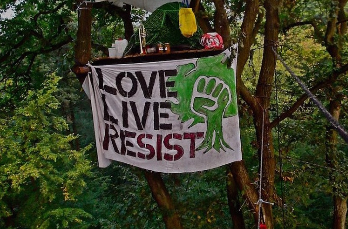 Sign at Hambach Forest occuption site. Photo: Hambi Info/Flickr