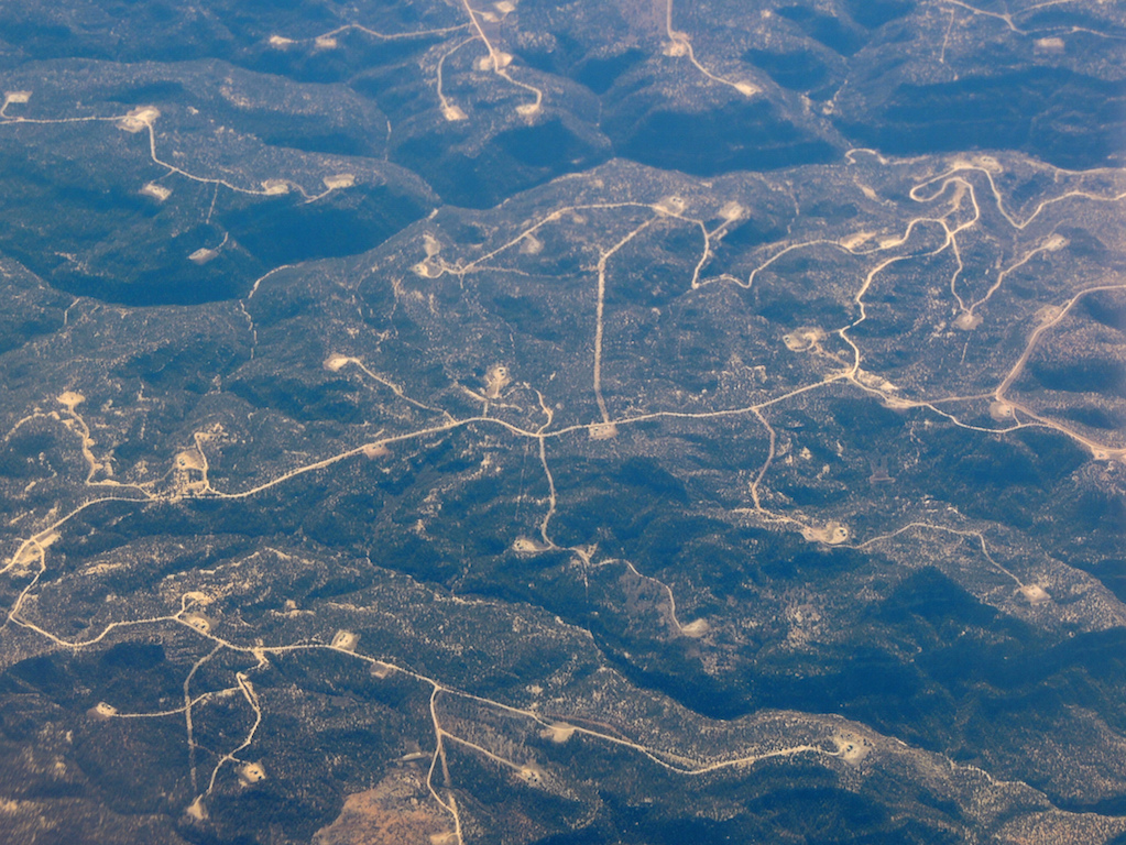 Aerial photo of natural gas extraction in La Plata, New Mexico. Photo: Anita Gould/Flickr