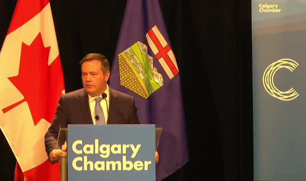 United Conservative Party Leader Jason Kenney addresses the Calgary Chamber of Commerce on Oct. 9 (Screenshot of Calgary Chamber video).