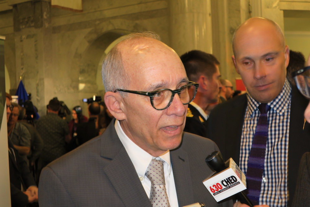 Alberta Party Leader Stephen Mandel speaks as former leader Greg Clark looks on. Image: David J. Climenhaga