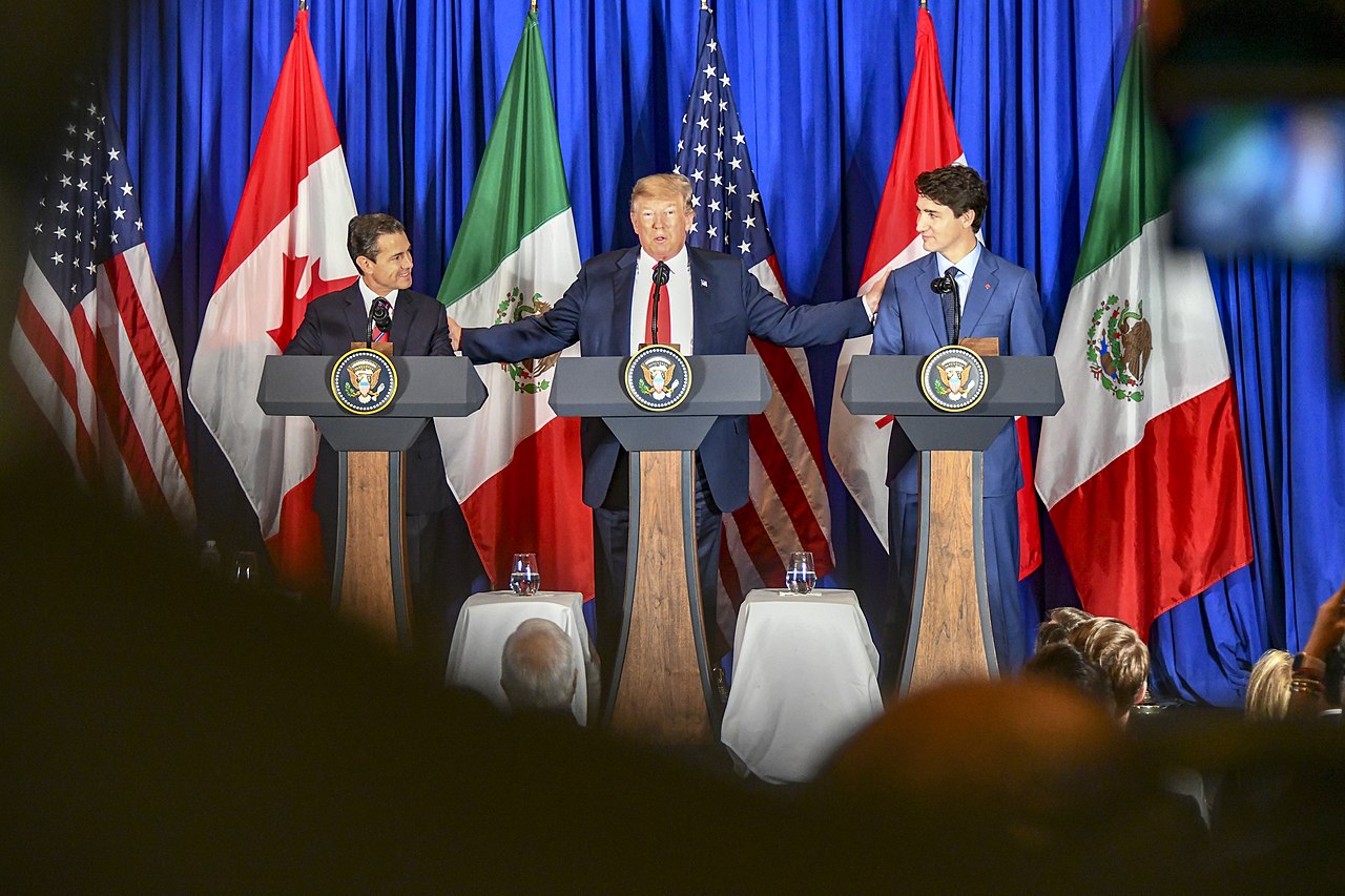 President Trump delivers remarks with Prime Minister Trudeau and Mexican President Enrique Peña Nieto at the signing the USMCA trade agreement. Photo: Ron Przysucha/U.S. Department of State/Wikimedia Commons