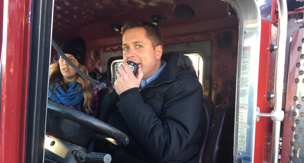 Conservative Opposition Leader Andrew Scheer riding in a truck. (Photo: Twitter).