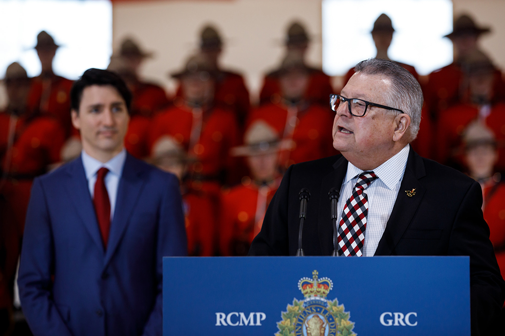 Prime Minister Justin Trudeau and Minister Ralph Goodale announce the appointment of the new Commissioner Designate of the RCMP on March 9, 2018. Photo: Adam Scotti/PMO