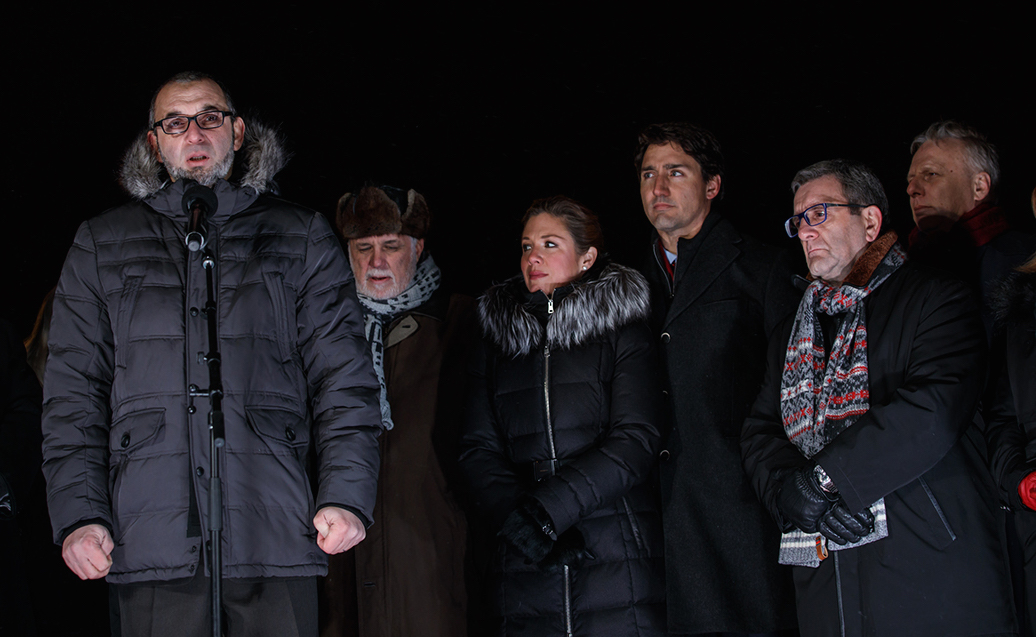 Prime Minister Justin Trudeau attends a vigil for the victims of the terrorist attack at the Centre culturel islamique de Québec in Québec City. Photo: Adam Scotti/PMO