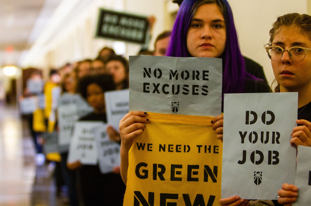 Participants in Sunrise Movement protest in Washington. Photo: Becker1999/Flickr