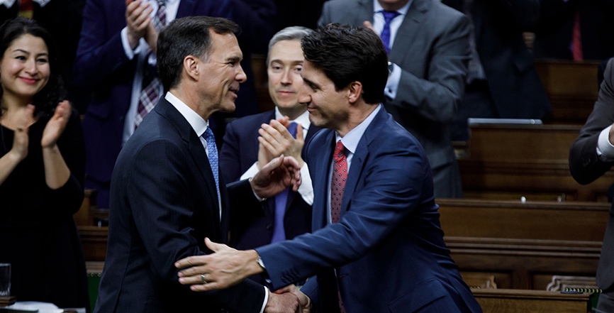 Prime Minister Trudeau attends the budget speech delivered by Minister of Finance Bill Morneau in the House of Commons. Photo: Adam Scotti/PMO