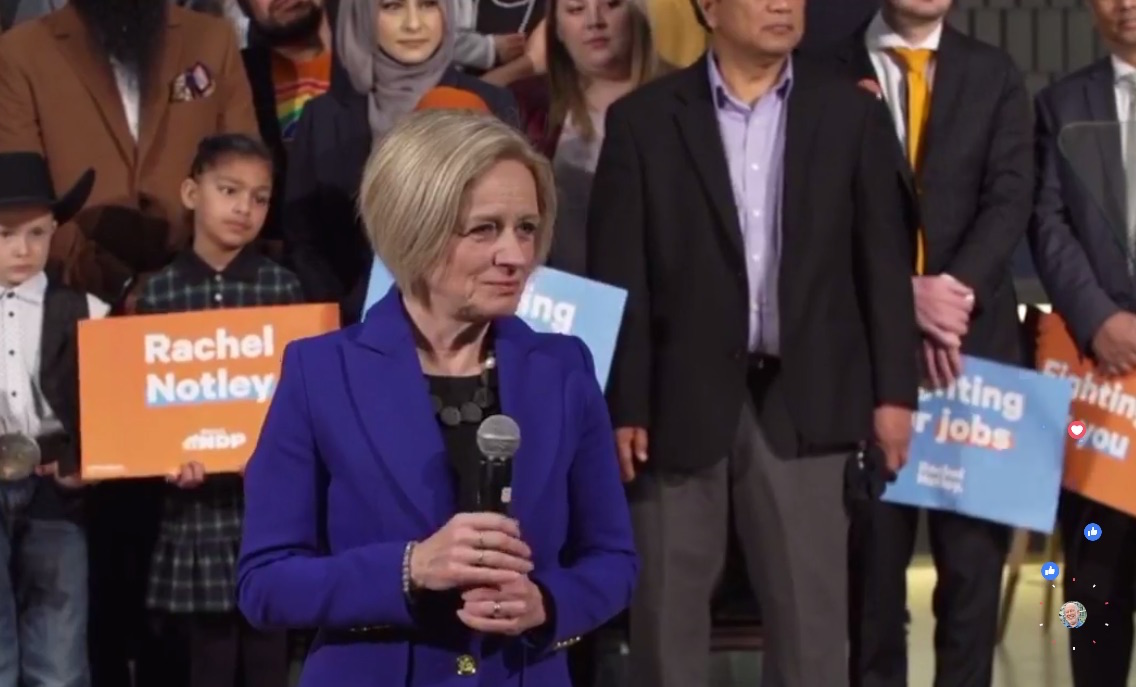 Alberta Premier Rachel Notley at the National Music Centre in Calgary (Photo: Screenshot of Facebook livestream).