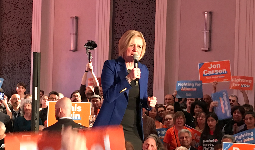 NDP Leader Rachel Notley during her last campaign rally in Edmonton. Photo: David J. Climenhaga.