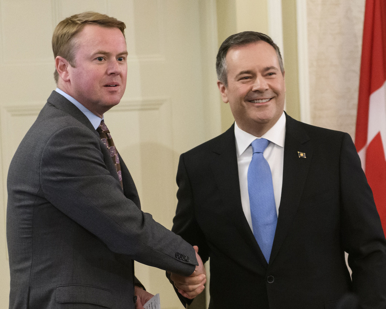 Alberta Health Minister Tyler Shandro with Premier Jason Kenney at cabinet swearing-In ceremony. Photo: Premier of Alberta/Flickr