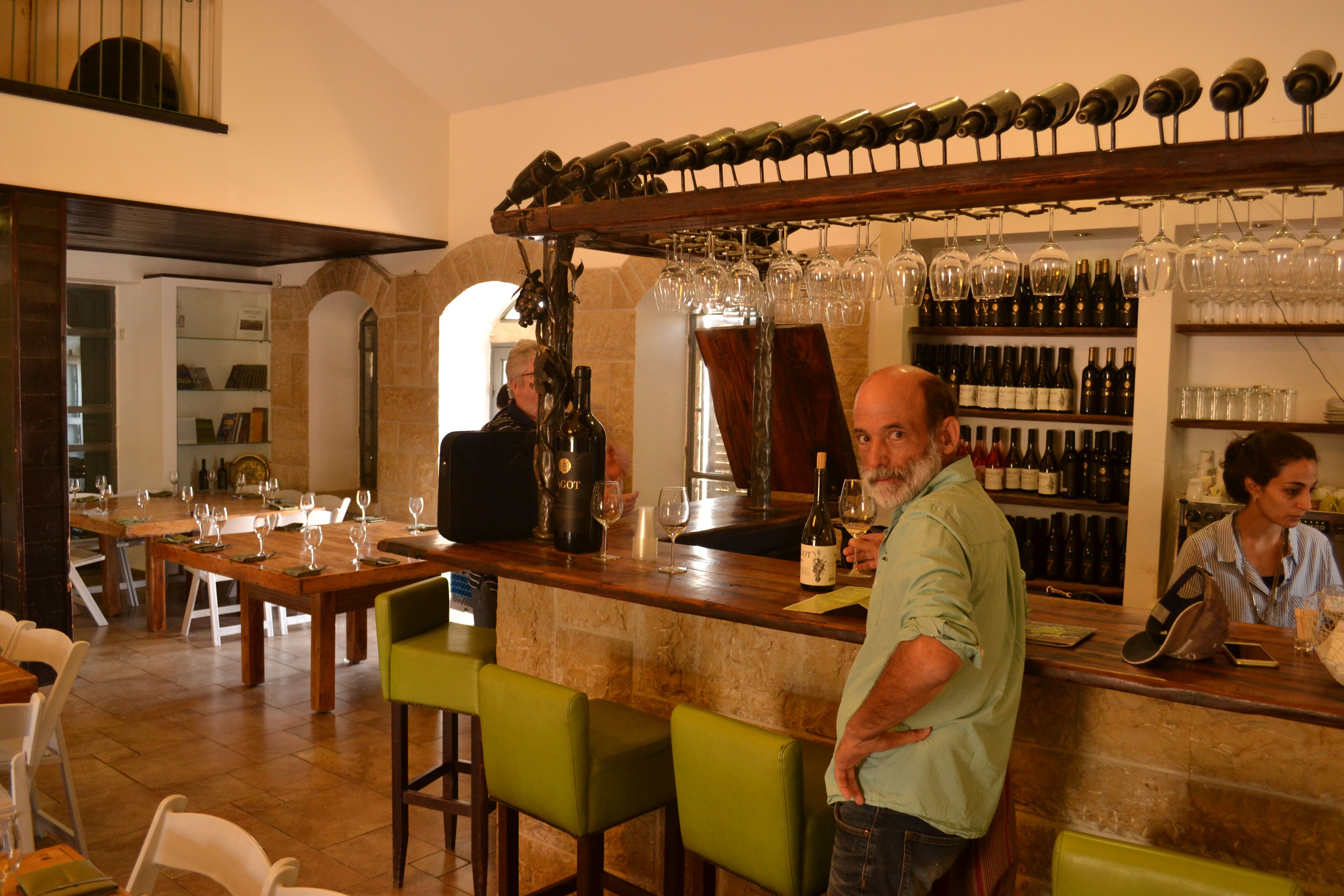 The author underground at Psagot Winery, tasting their fine chardonnay. Image: David Kattenburg