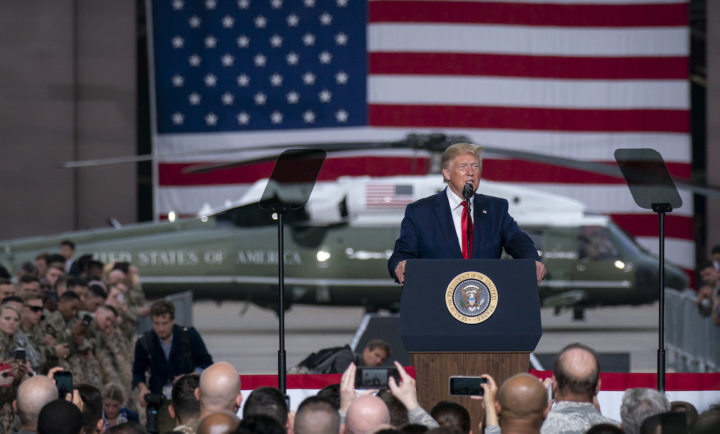 U.S. President Donald Trump addresses military personnel and their families Sunday, June 30, 2019, at Osan Air Base, Korea. Photo: Tia Dufour/The White House/Flickr