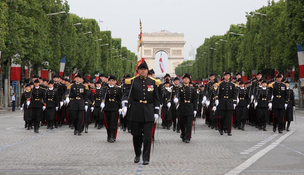 Cadets of the École Polytechnique parade through Paris on July 14, 2010, looking like what U.S. President Donald Trump presumably imagines he will see in Washington today (Photo: Jérémy Barande, Wikimedia Commons.)