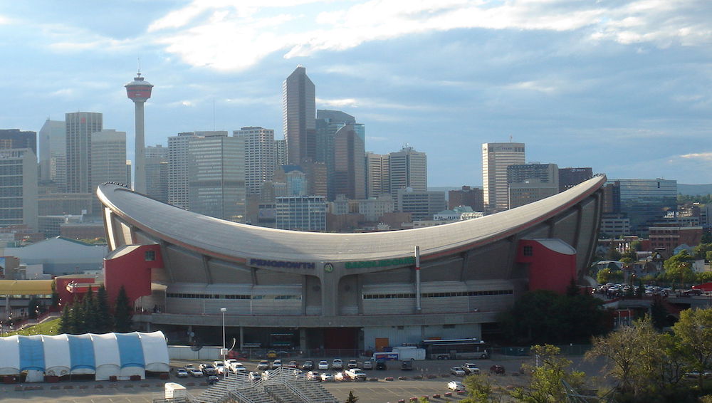 Pengrowth Saddledome and the Calgary skyline. Photo: James Teterenko/Creative Commons