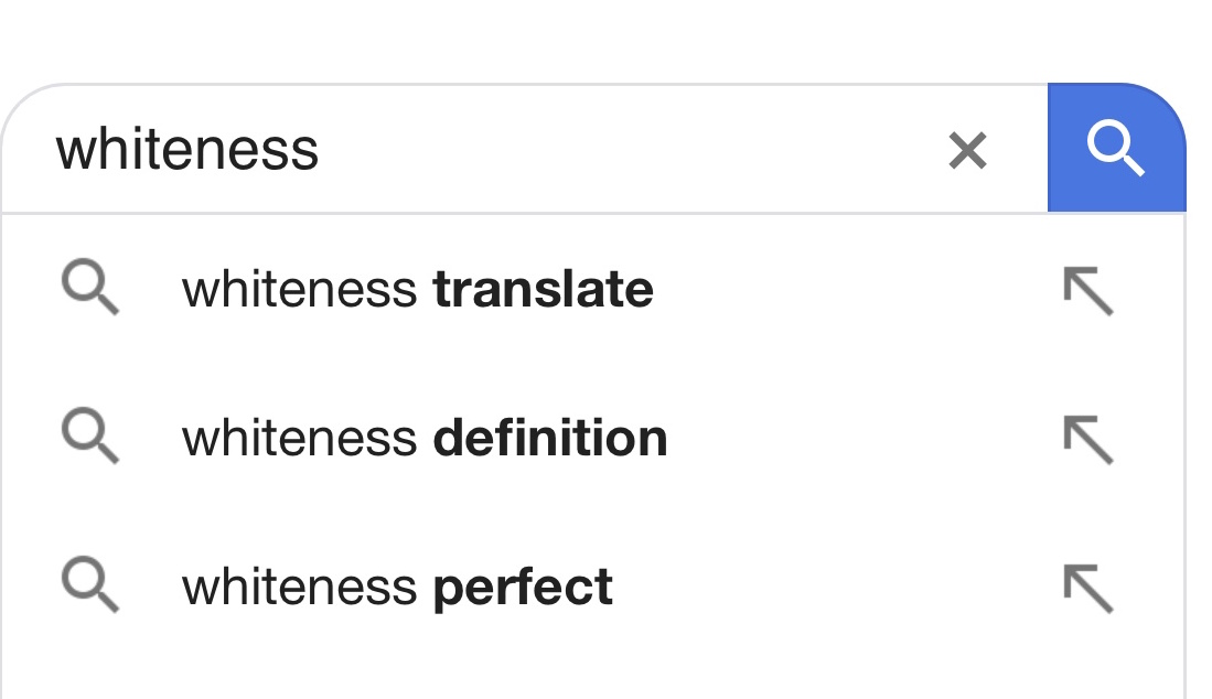 Screenshot of web search for the word "whiteness"