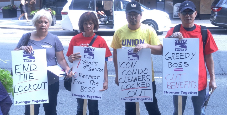 Locked out janitorial staff. Photo: Zaid Noorsumar