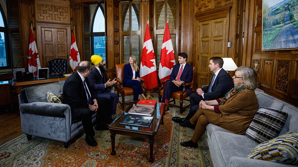 Prime Minister Justin Trudeau meets with federal party leaders November 28, 2018. Image: Adam Scotti/PMO