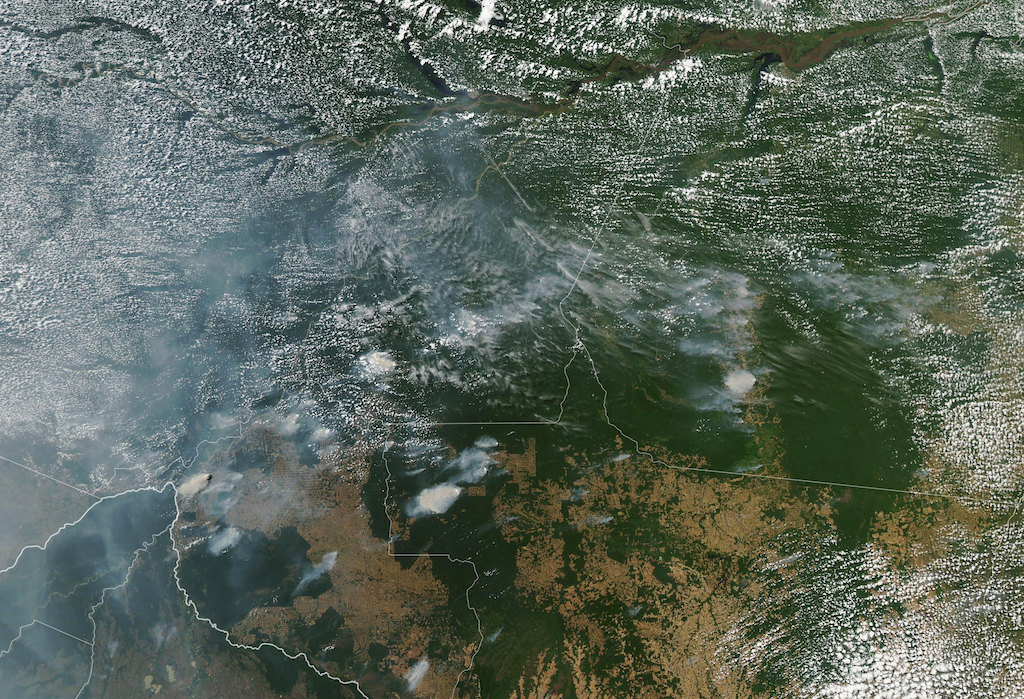 Satellite image of fires burning the Amazon rainforest on August 11 and August 13, 2019. Image: NASA Goddard Space Flight Center/Flickr