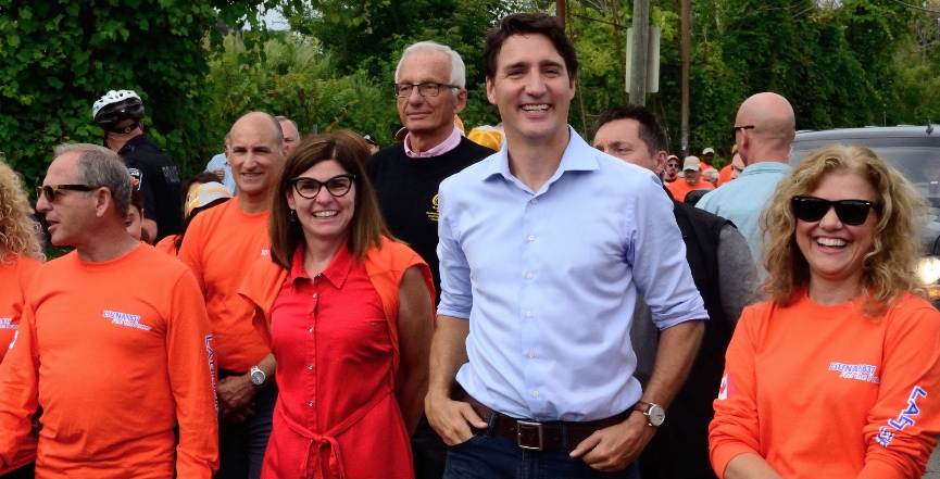 Prime Minister Justin Trudeau marches with The Labourers International Union of North America during the Labour Day Parade in Hamilton, Ontario. Image: Filomena Tassi/Twitter