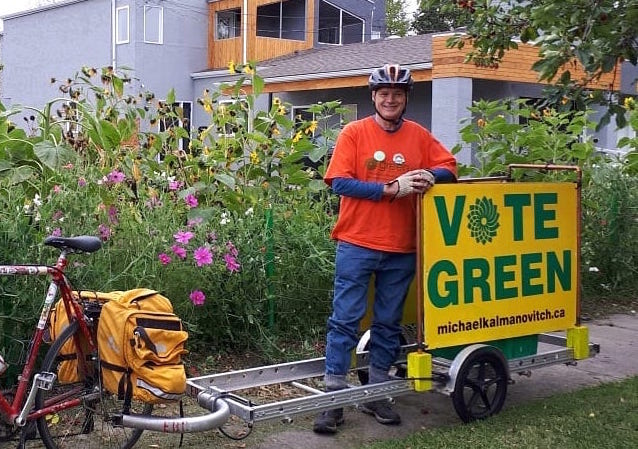 Michael Kalmanovitch back in the day, campaigning for the Green Party of Canada. Image: Michael Kalmanovitch for Edmonton Strathcona/Facebook