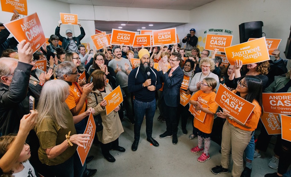 NDP leader addresses crowd during 2019 federal election campaign. Image: Jagmeet Singh/Facebook