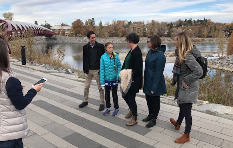 Sixteen-year-old Swedish environmental activist Greta Thunberg in Calgary yesterday. Image: Druh Farrell/Twitter