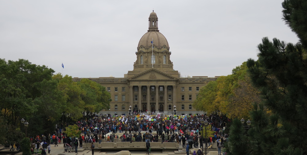 Alberta's historic Legislature Building in Edmonton as climate protesters gathered last Friday. Image: David J. Climenhaga