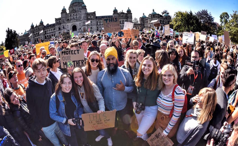 Jagmeet Singh at climate strike in Victoria, B.C., Sept. 29, 2019.Image: Jagmeet Singh/Facebook