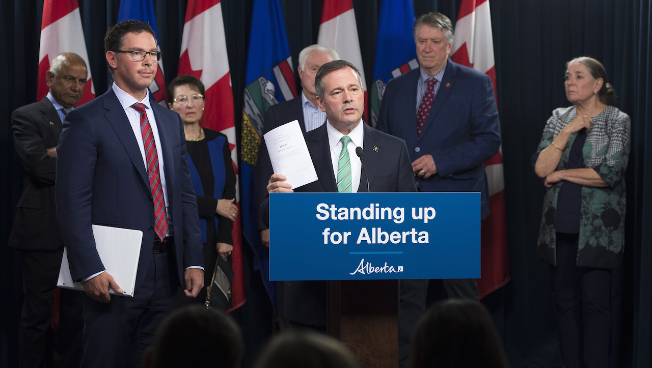 Premier Jason Kenney and Justice Minister Doug Schweitzer announce Bill 13, the Alberta Senate Election Act. Image: Government of Alberta/Flickr