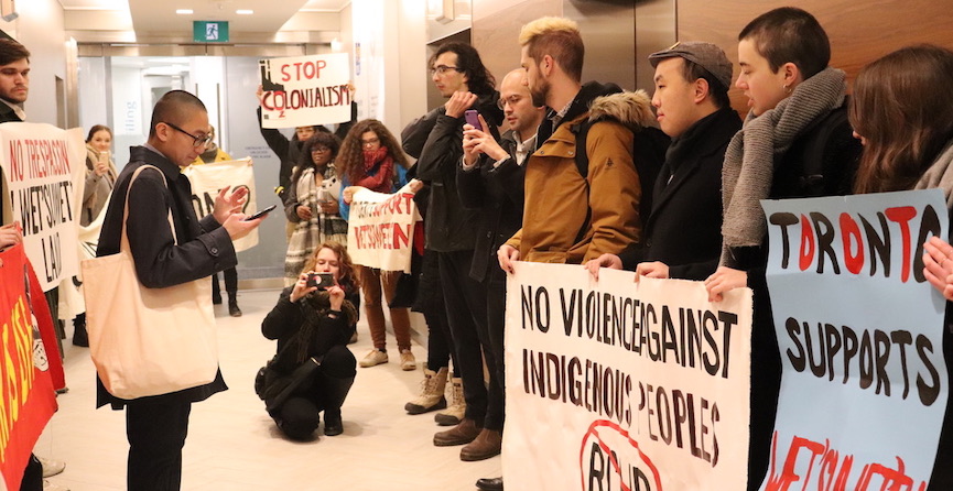 Protesters occupy RBC office in Toronto. Image: Anna Bianca Roach