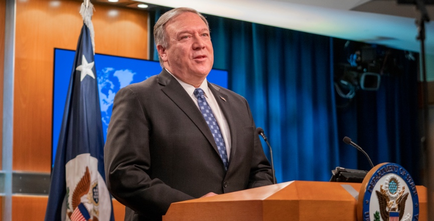 Secretary of State Mike Pompeo delivers remarks to the media in the press briefing room, at the Department of State, in Washington D.C., on January 7, 2020. [State Department photo by Ron Przysucha/ Public Domain] Image: U.S. Department of State/Flickr