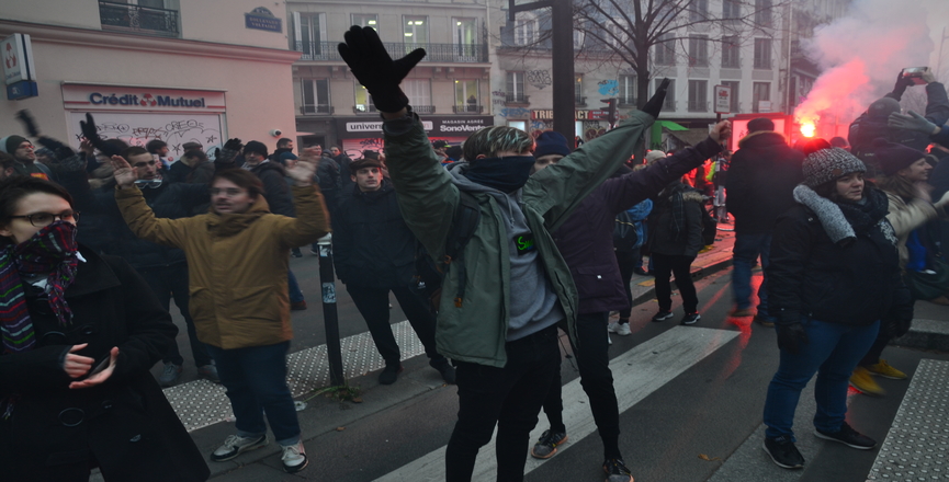 Mass strikes and protests in France over pension reform. Image: Jeanne Menjoulet/Flickr