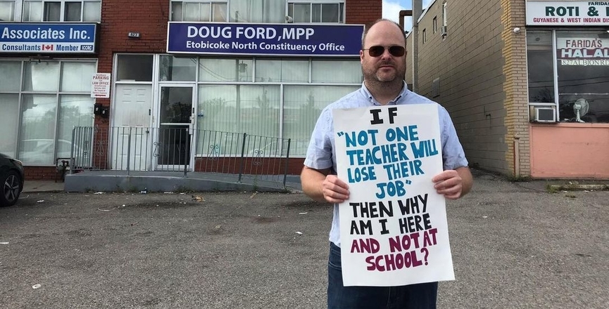 Jonathan LeFresne stands outside Doug Ford's constituency office. Image: Submitted