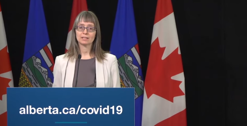 Alberta Chief Medical Officer of Health Deena Hinshaw at the April 20, 2020 COVID-19 briefing in Edmonton. Image: Screenshot of Government of Alberta video