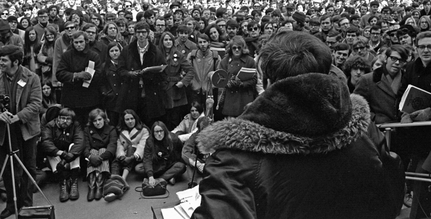 A crowd gathered for the world's first Earth Day demonstration in 1970. Image: University of Michigan School for Environment and Sustainability/Flickr