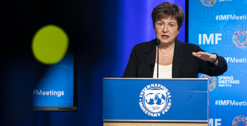 International Monetary Fund Managing Director Kristalina Georgieva and IMFC Chairman Governor Lesetja Kganyago hold a press conference at the IMF during the 2020 IMF/World Bank Spring Meetings April 16, 2020 in Washington, DC. (Image: International Monetary Fund/Flickr)