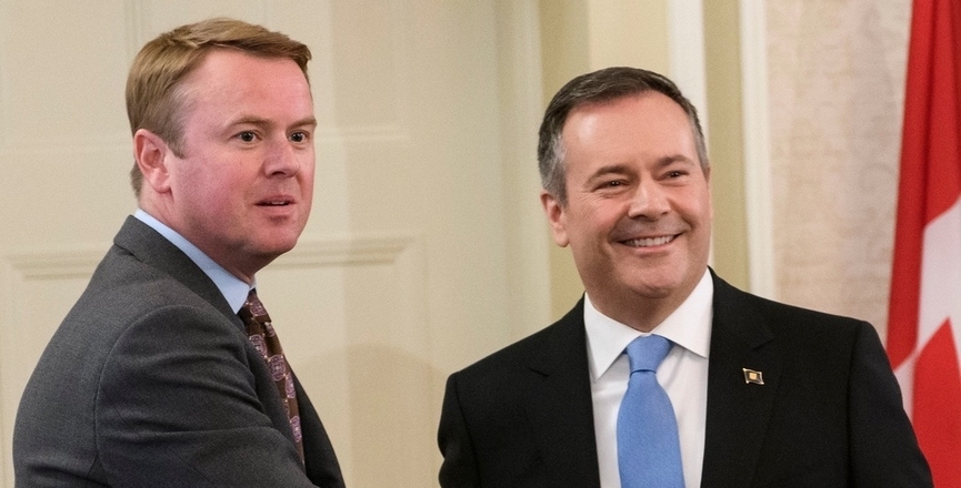 Health Minister Tyler Shandro and Premier Jason Kenney shortly after the election of the United Conservative Party government (Image: Premier of Alberta/Flickr).