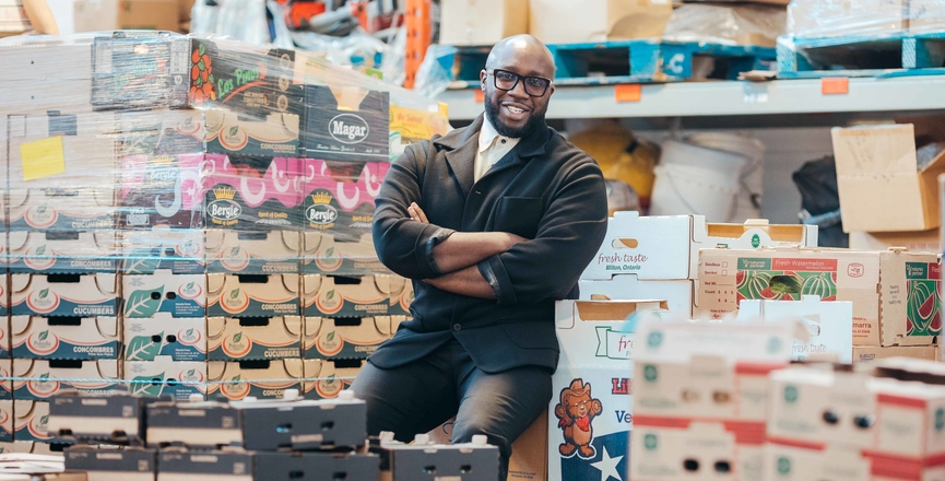 Paul Taylor in the FoodShare Toronto warehouse, where the organization stores and packages fresh produce for delivery. Image: Sandro Pehar, used with permission