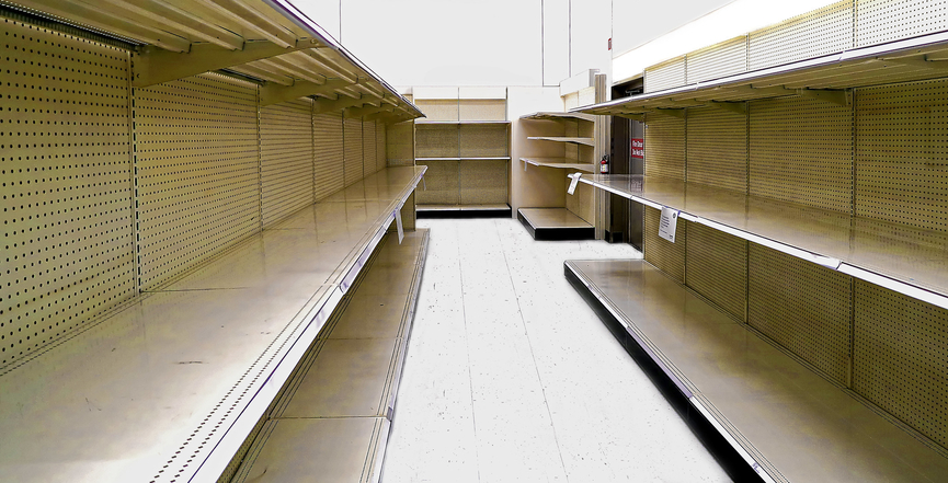 Empty shelves at a grocery store in La Vern, Southern California. Image: Russ Allison Loar/Flickr