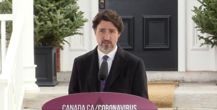 Prime Minister Justin Trudeau gives a COVID-19 press briefing on April 27, 2020. Image: CanadianPM/Twitter/Video screenshot