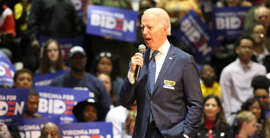 Democratic presidential candidate, former vice-president Joe Biden speaks at a rally in Norfolk, Virginia at Booker T. Washington High School, March 1, 2020. Image: NSPA & ACP​/Flickr)