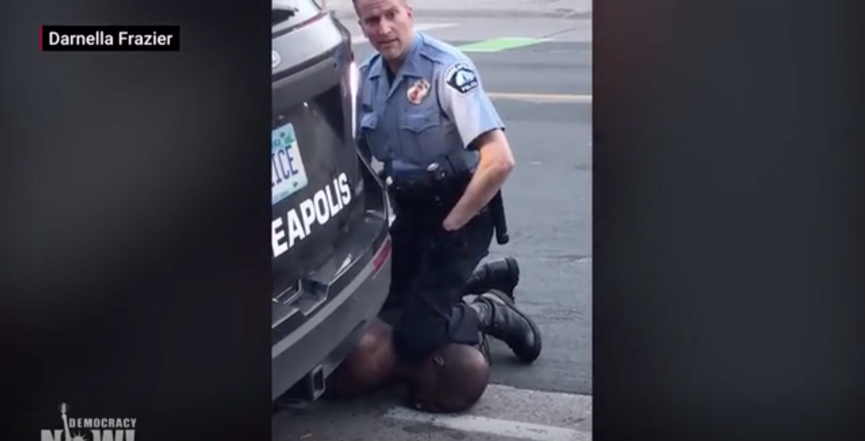 George Floyd being pinned down by Minneapolis police officer Derek Chauvin. Image: Screenshot of Democracy Now! Video