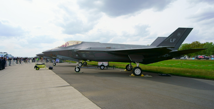 A Lockheed Martin F-35 jet on display in Germany in 2018. Image: Lutz Blohm/Flickr