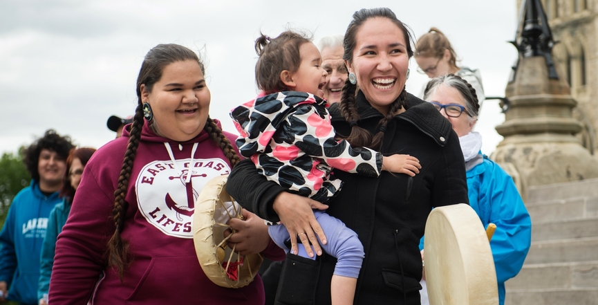 Women drummers at a KAIROS blanket exercise in Ottawa, 2017. Image: Extremeline Productions