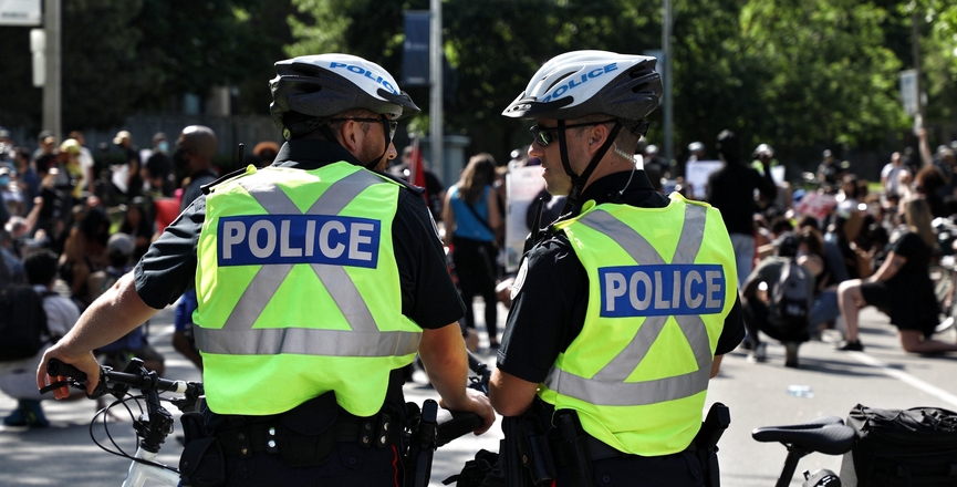 Police at the June 6, 2020 Black Lives Matter protest in Toronto. Image: Mitchel Raphael