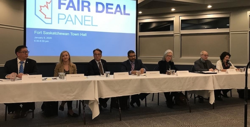 Panelists at a March, 2020 "fair deal" panel town hall meeting. Image: David J. Climenhaga