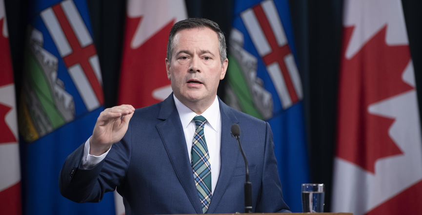 Jason Kenney giving a press conference in March 2020. Image: Government of Alberta/Flickr