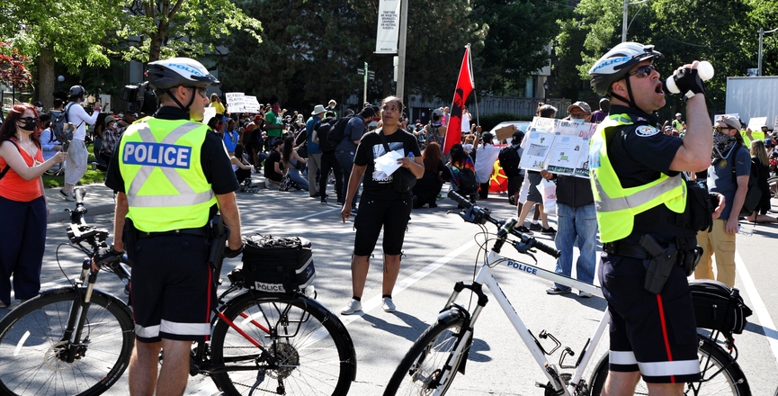 Police at a Toronto Black Lives Matter rally. Image: Mitchel Raphael