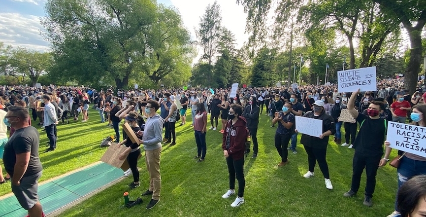 Protesters gather at the Alberta legislature on Friday, June 5, 2020. Image: Photo by Olav Rokne, used with permission.