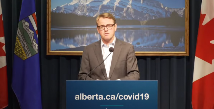 Alberta Minister of Health Tyler Shandro in a press briefing on May 29, 2020. Image: Screenshot of Government of Alberta Video/YouTube